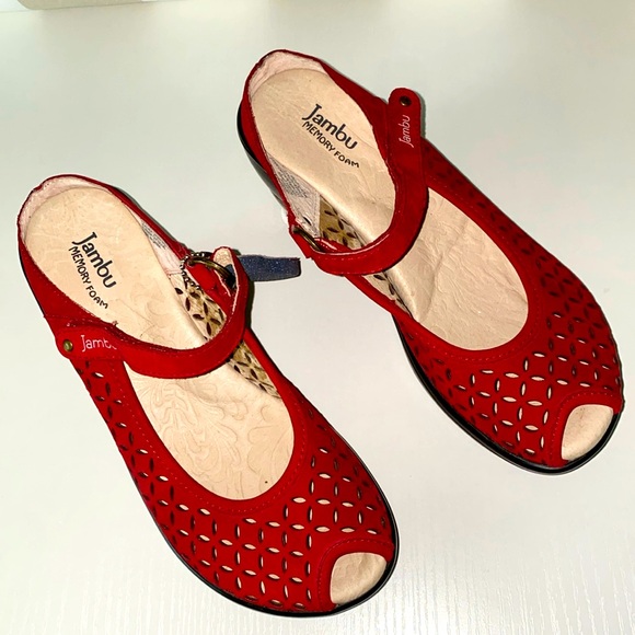Jambu Shoes - Jambu ladies red suede cut out wedge heel. Comfort shoe size 6.5 NEW